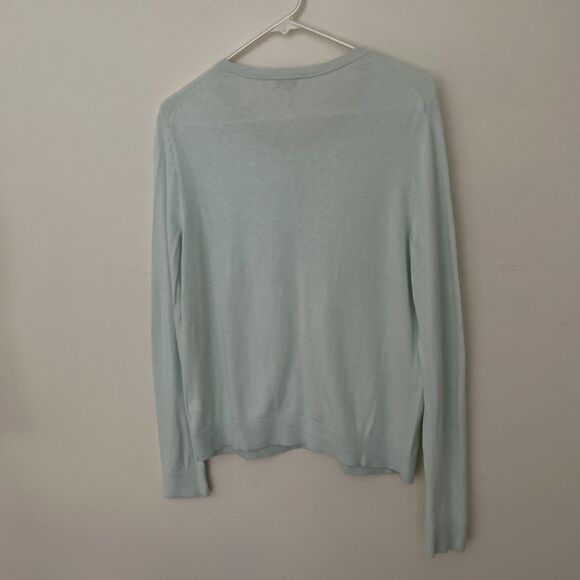 GAP Vintage Silk Cotton Pointelle Long Sleeve Cardigan, Robin’s Egg Blue- L - Picture 7 of 8